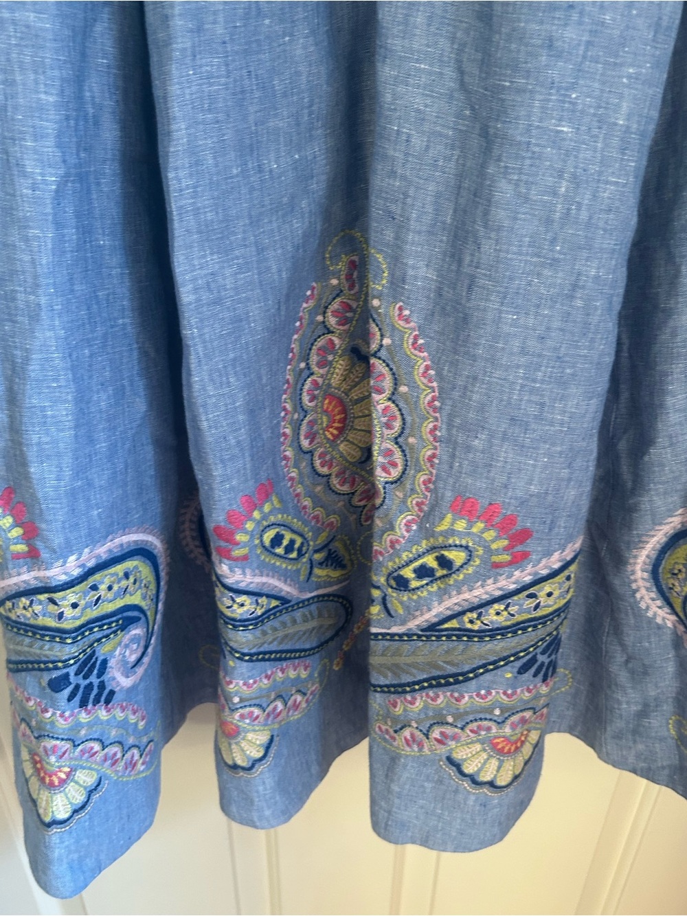Boden Jemima Dress Size 4 Blue Embroidered Linen Paisley Summer Sleeveless - Picture 4 of 7